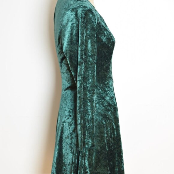 vintage 90s dress forest green crushed velvet knit grunge whimsigoth mini L - Picture 5 of 8